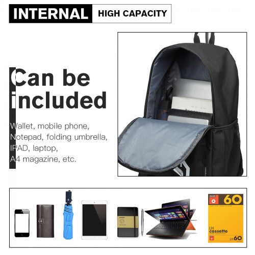 Kono Multi Functional Glow In The Dark Backpack Trolley - Black