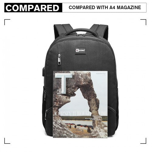 Kono Multi Compartment Backpack With USB Connectivity - Black