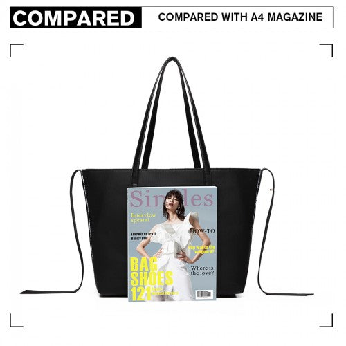 Miss Lulu Leather Look Two Way Tote Shoulder Bag - Black