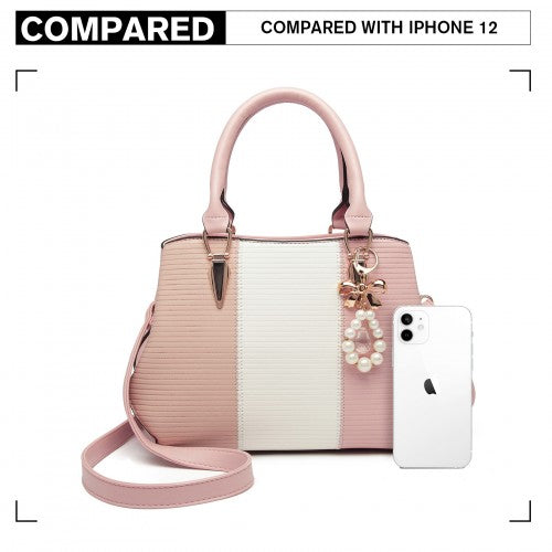 Miss Lulu Leather Look Colour Block Bow Pendant Handbag - Pink