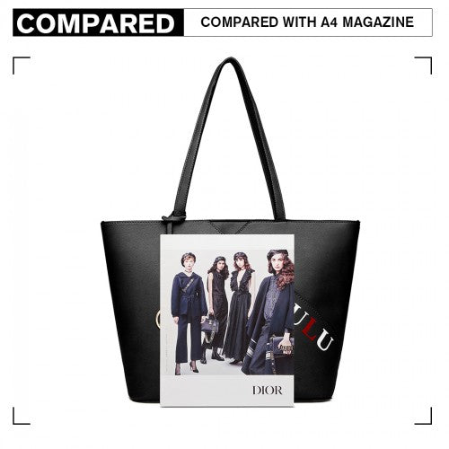 Miss Lulu Leather Look Embroidered Tote Bag - Black