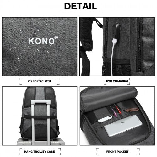 Kono Large Backpack With USB Charging Interface - Grey