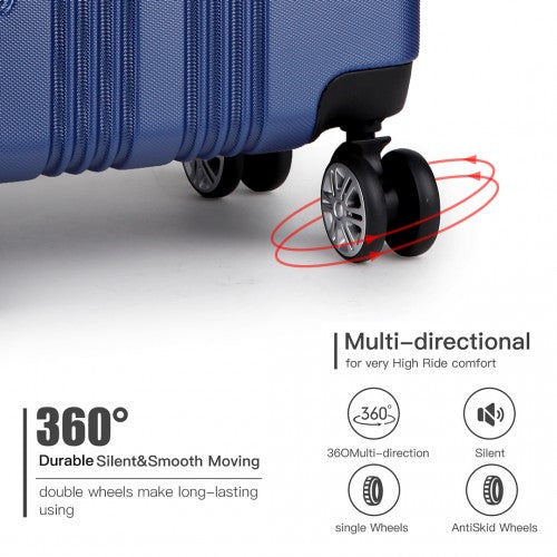 Kono 19-24-28 Inch Abs Hard Shell Suitcase 3 Pieces Set Luggage - Navy
