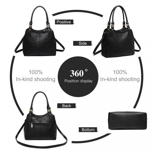 Miss Lulu Multi Compartment Shoulder Bag - Black