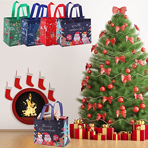 OTMVicor 12 packs Christmas Gift Bags,Reusable GiftTote Bags with Handles,Waterproof Christmas Treat Bags for Xmas Party