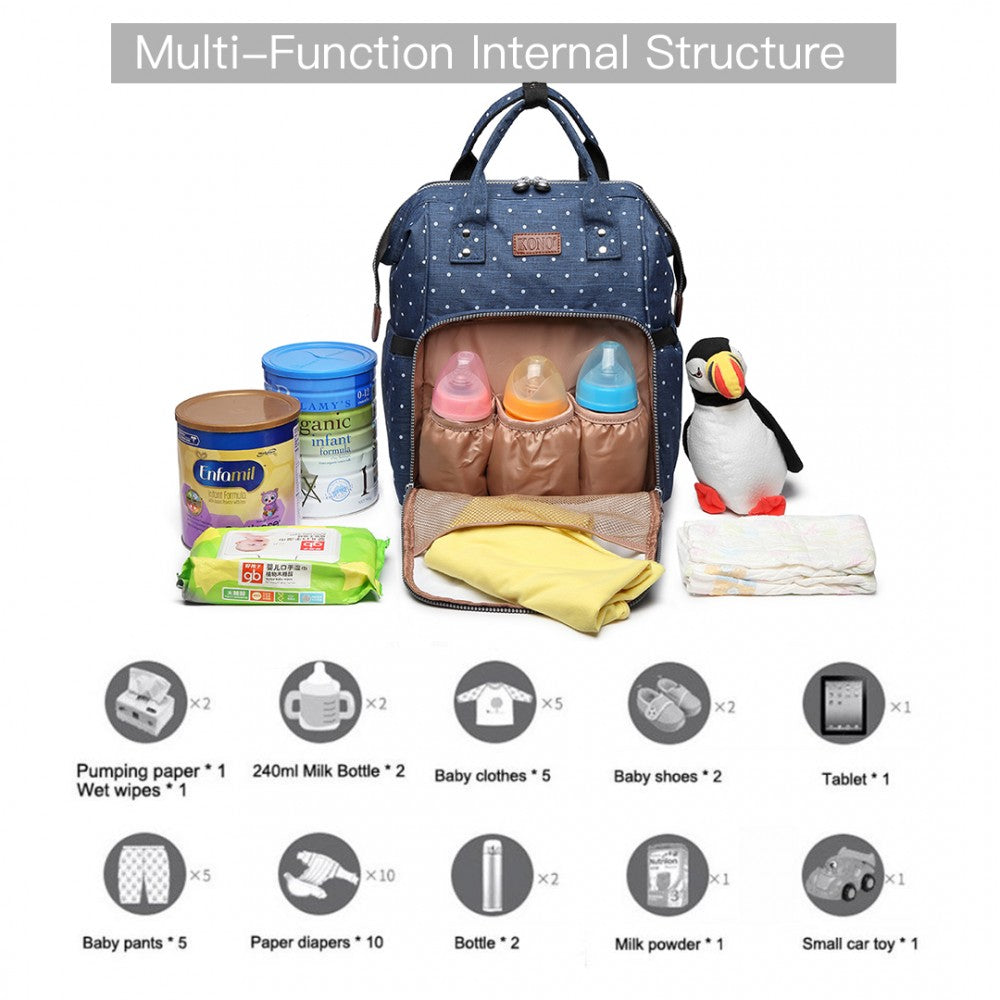 Kono Wide Open Designed Baby Diaper Changing Backpack Dot - Navy