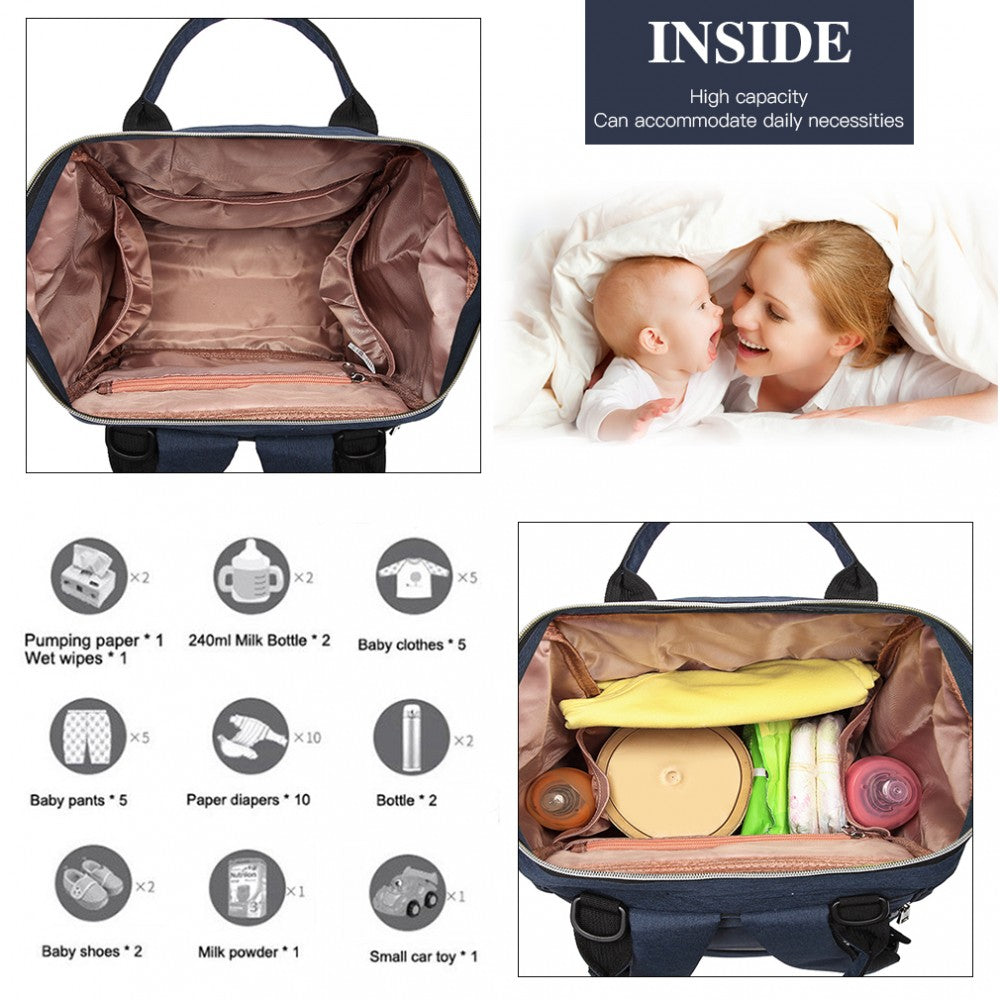 Kono Polka Dot Maternity Backpack Bag With USB Connectivity - Navy