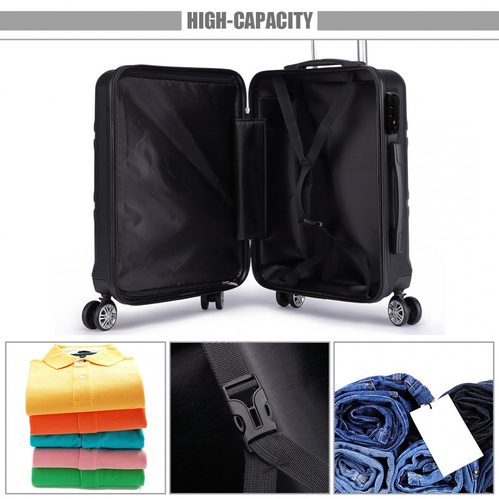 Kono Abs Sculpted Horizontal Design 28 Inch Suitcase - Black