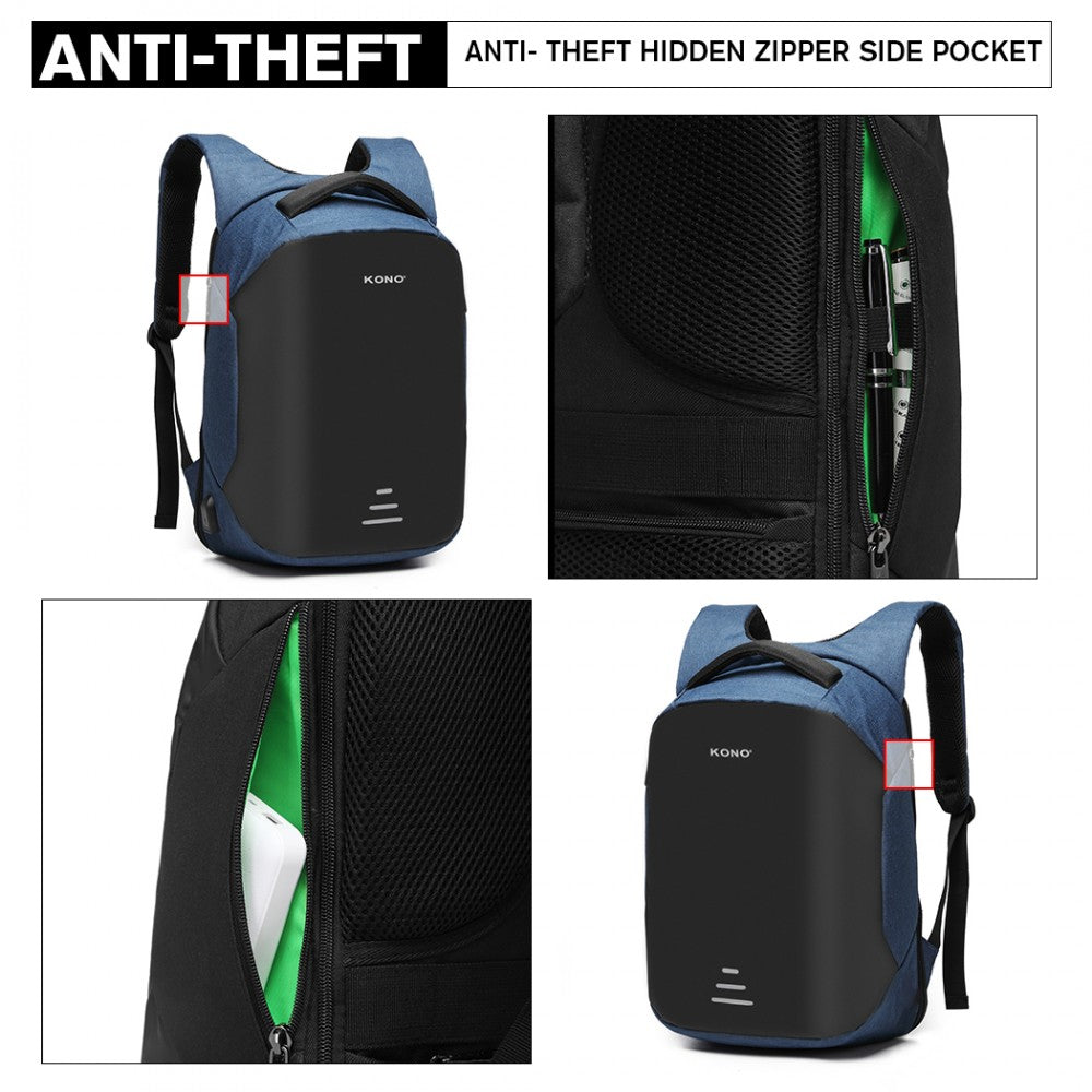 Kono Reflective USB Charging Interface Backpack - Navy
