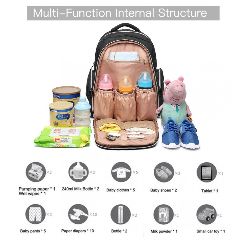 Kono Large Capacity Multi Function Baby Diaper Backpack Black