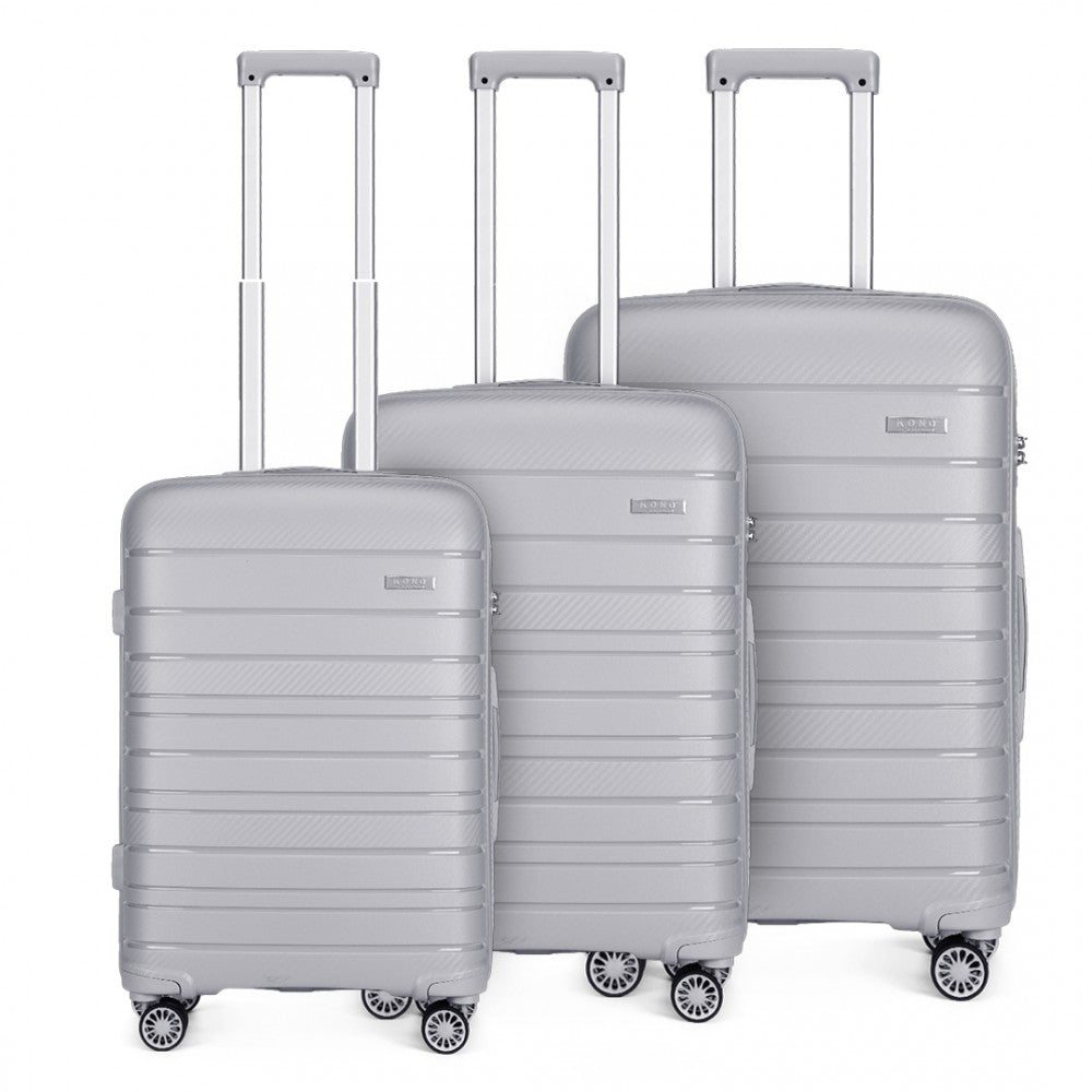 Kono Multi Texture Hard Shell PP Suitcase 3 Pieces Set - Classic Collection - Grey