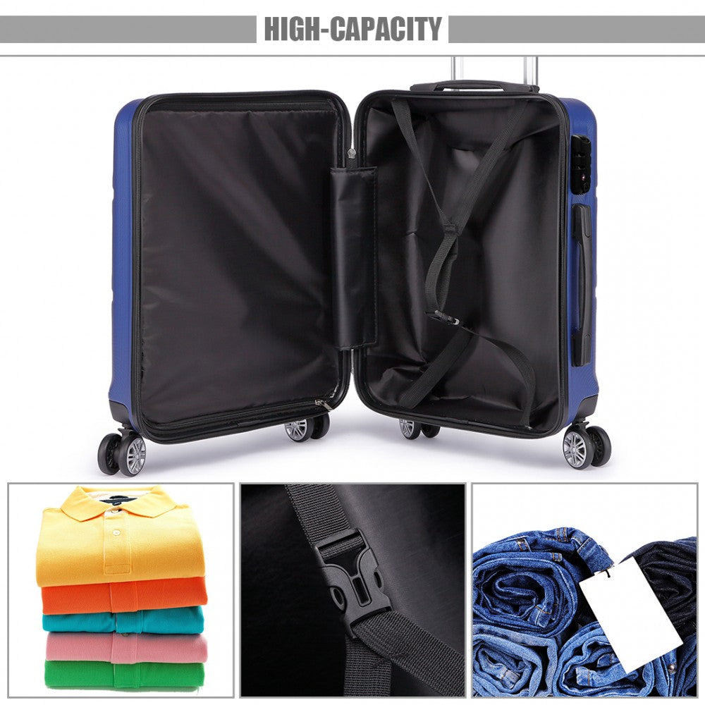 Kono Abs Sculpted Horizontal Design 20 Inch Cabin Luggage - Navy Blue