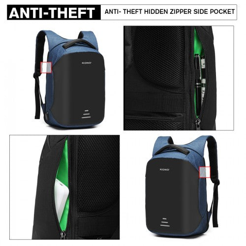 Kono Reflective USB Charging Interface Backpack - Navy