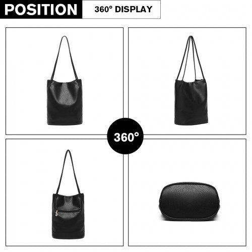 Miss Lulu Large Bucket Shoulder Bag - Black