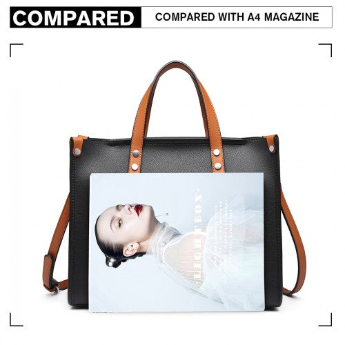 Miss Lulu Structured 2 Piece Shoulder Bag Set - Black