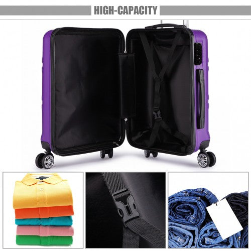 Kono Abs Sculpted Horizontal Design 3 Piece Suitcase Set - Purple