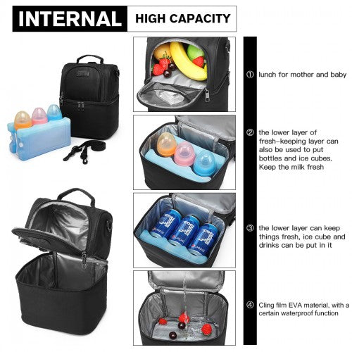 Kono Insulated Cool Bag Family Lunch Box Backpack - Black