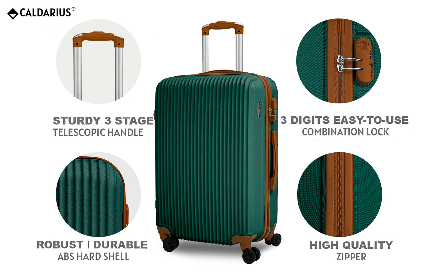 CALDARIUS Suitcase Medium Size| Hard Shell | Lightweight | 4 Dual Spinner Wheels | Trolley Luggage Suitcase | Medium 24" Hold Check in Luggage | Combination Lock (Olive Green, Medium 24'')