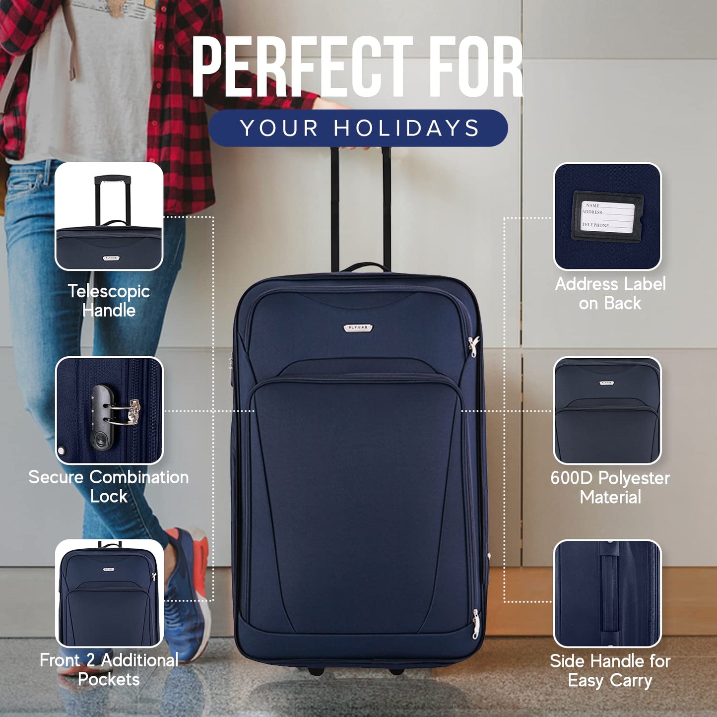 FLYMAX 32" Extra Large Suitcase Lightweight Luggage Expandable Hold Check in Travel Bag on Wheels