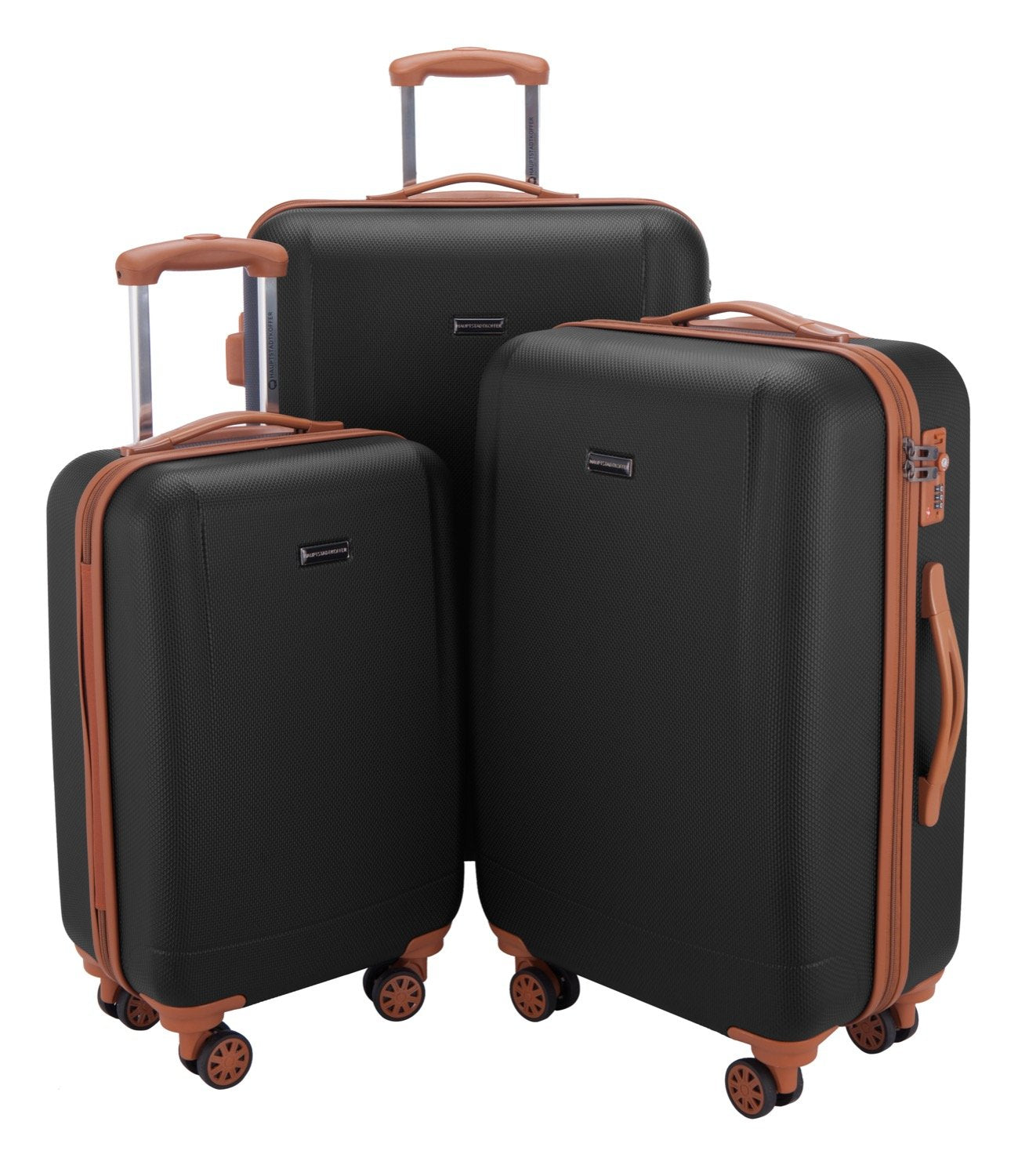 HAUPTSTADTKOFFER - Wannsee - Set of 3 Hard-side Luggages Trolley Hardside Suitcase 4 Wheel Spinner, TSA Lock, (S/M/L), Black