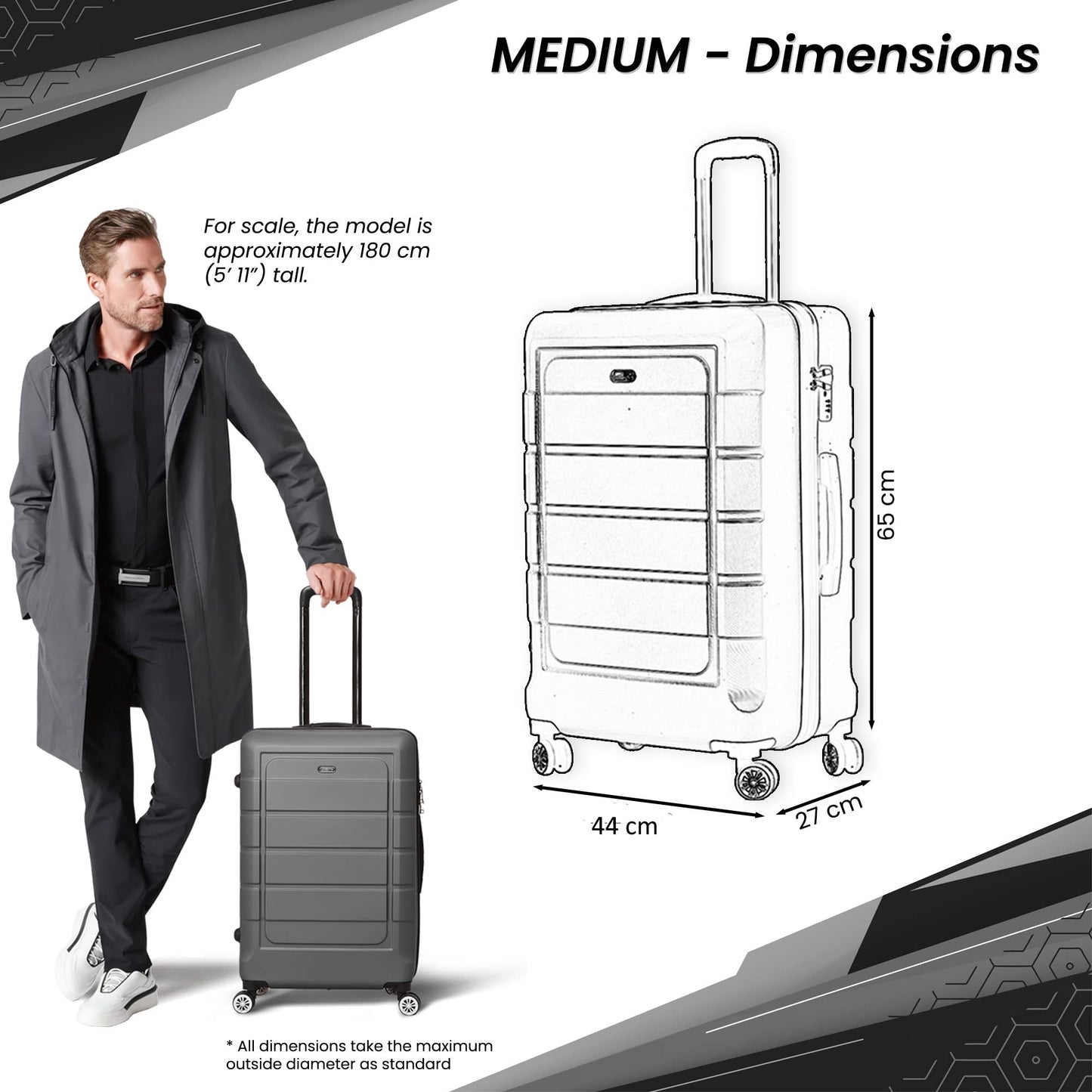 CALDARIUS Suitcase Medium Size| Hard Shell | Lightweight | 4 Dual Spinner Wheels | Trolley Luggage Suitcase | Medium 24" Hold Check in Luggage | Combination Lock (Olive Green, Medium 24'')