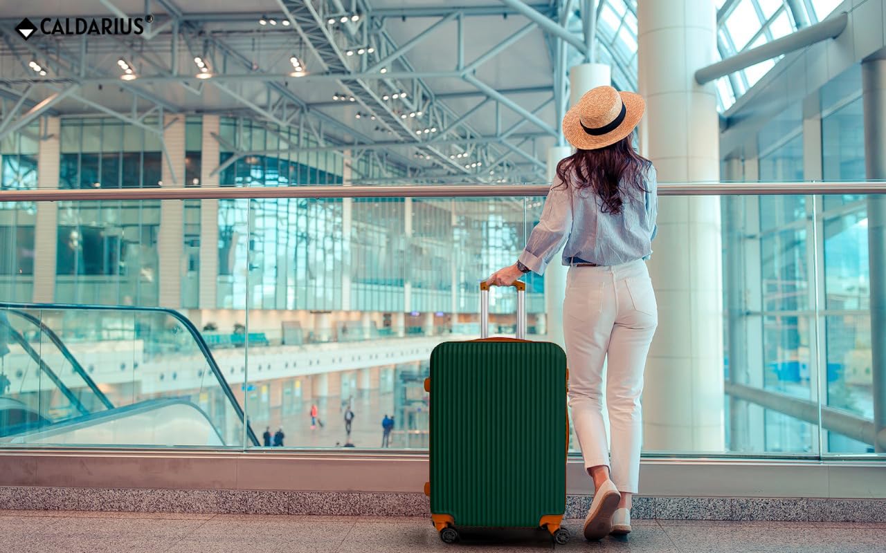 CALDARIUS Suitcase Medium Size| Hard Shell | Lightweight | 4 Dual Spinner Wheels | Trolley Luggage Suitcase | Medium 24" Hold Check in Luggage | Combination Lock (Olive Green, Medium 24'')
