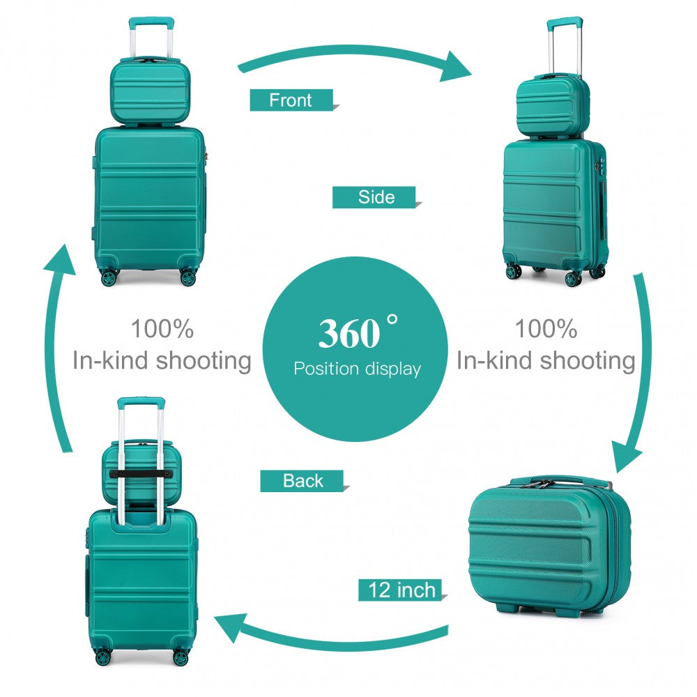Kono Abs Sculpted Horizontal Design 4 Pcs Suitcase Set With Vanity Case - Teal