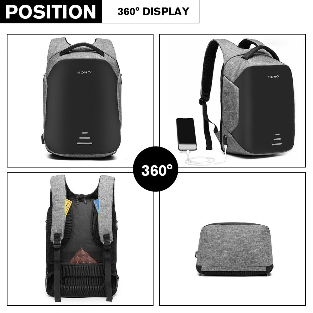Kono Reflective USB Charging Interface Backpack - Grey