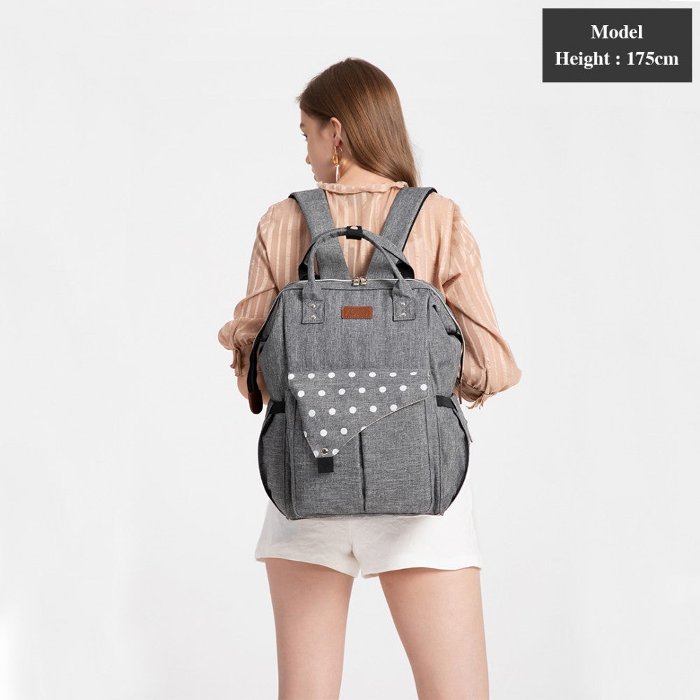 Kono Polka Dot Maternity Backpack Bag With USB Connectivity - Grey