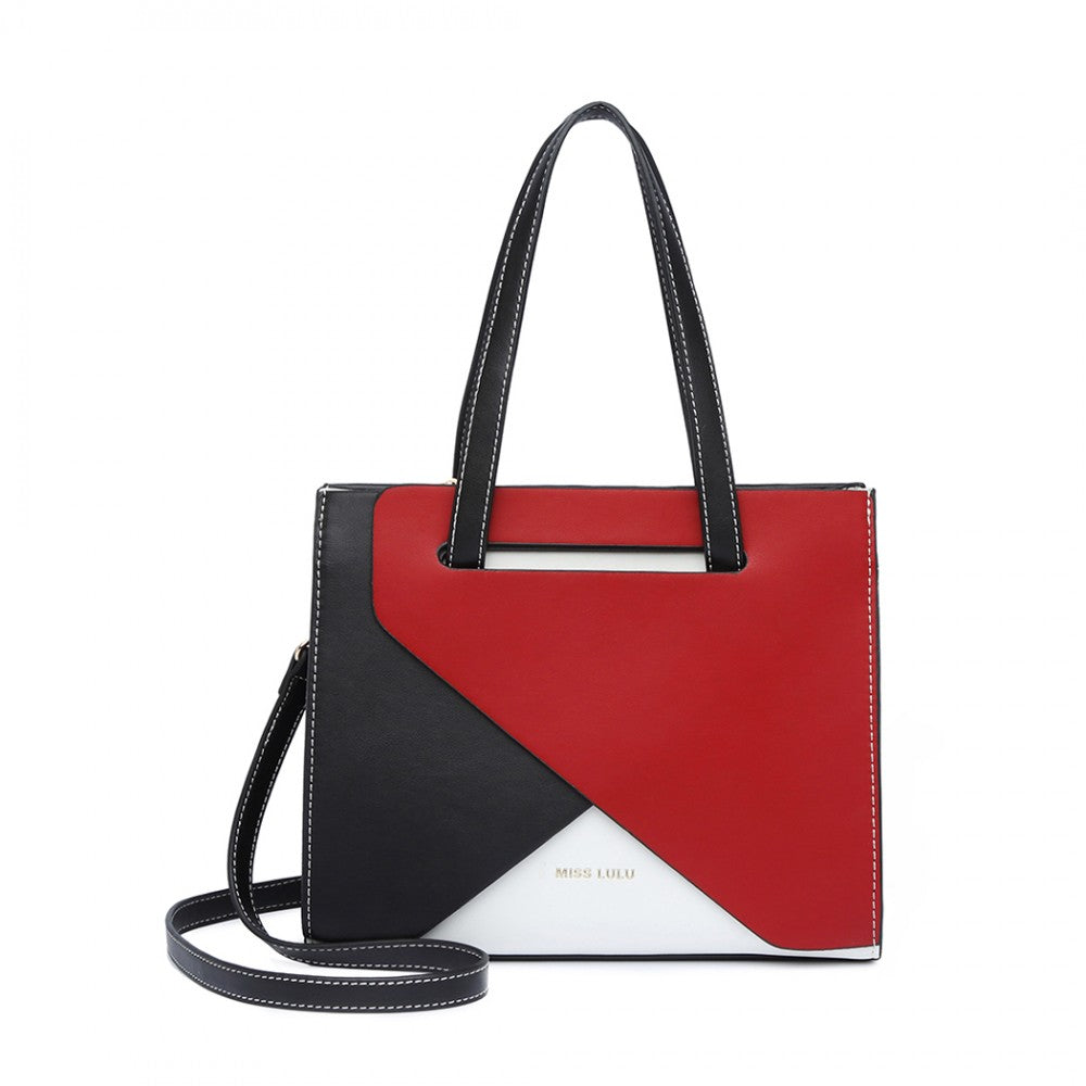 Miss Lulu Contrast Panel Shoulder Bag - Red