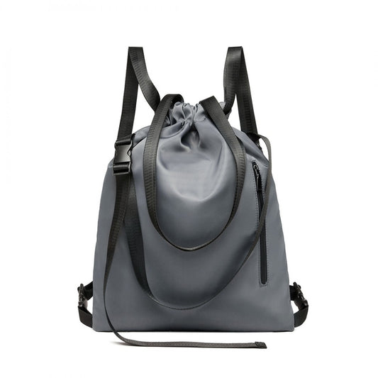 Kono Nylon Multi Way Drawstring Backpack Shoulder Bag - Grey