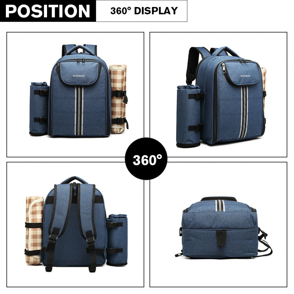Kono Canvas Picnic Backpack - Navy Blue