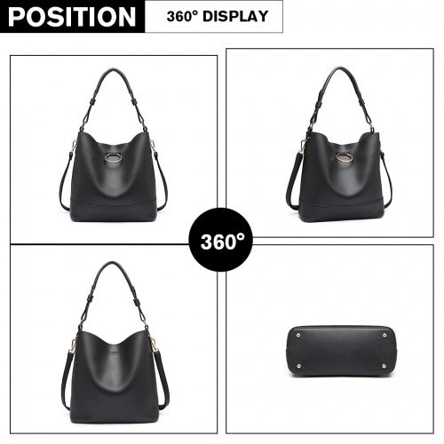 Lulu 2 Piece Bucket Tote Bag Set - Black