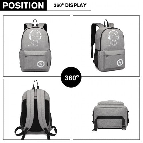 Kono Multi Functional Glow In The Dark Backpack Trolley - Grey