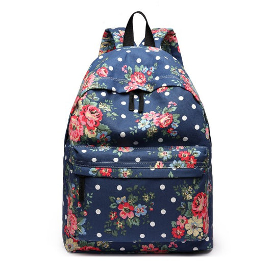 Miss Lulu Large Backpack Flower Polka Dot - Navy