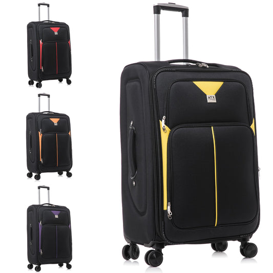 ATX Luggage Suitcase Large Expandable Durable Lightweight Suitcase with 4 Dual Spinner Wheels and Built-in 3 Digit Combination Lock (Black/Yellow, 28 Inches, 109 Liters)