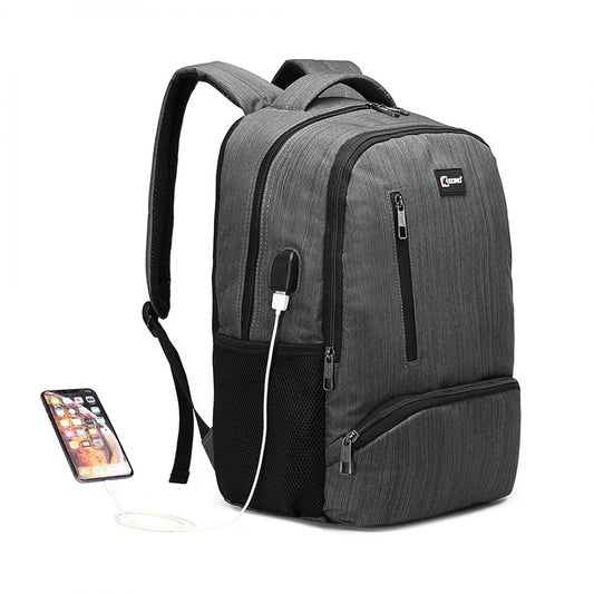 Kono Multi Compartment Backpack With USB Connectivity - Grey