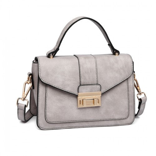 Miss Lulu Leather Look Midi Handbag - Grey