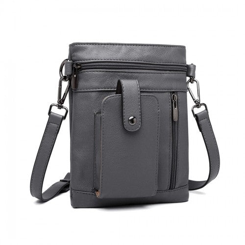 Miss Lulu Multi Compartment Cross Body Shoulder Bag - Grey