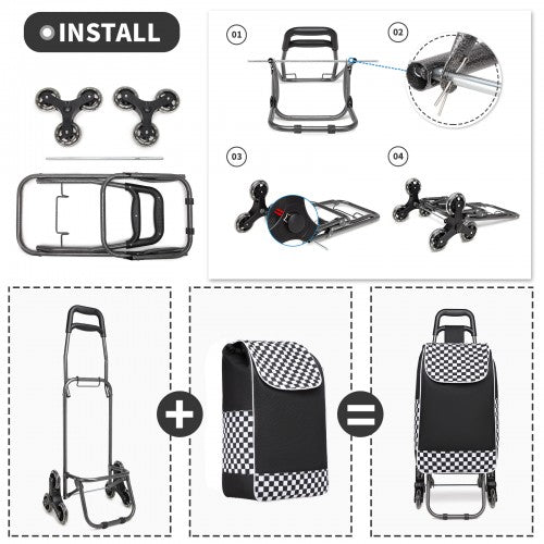 Kono 6 Wheel Push Shopping Trolley - Black