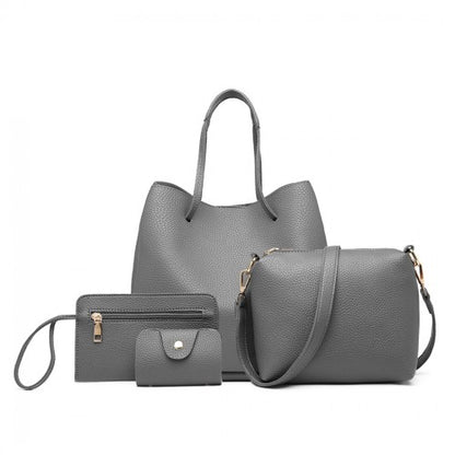 Miss Lulu 4 Piece Set Shoulder Tote Handbag - Grey