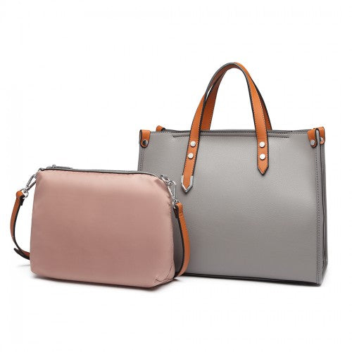 Miss Lulu Structured 2 Piece Shoulder Bag Set - Grey