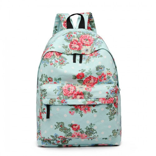Miss Lulu Large Backpack Flower Polka Dot  - Light Blue