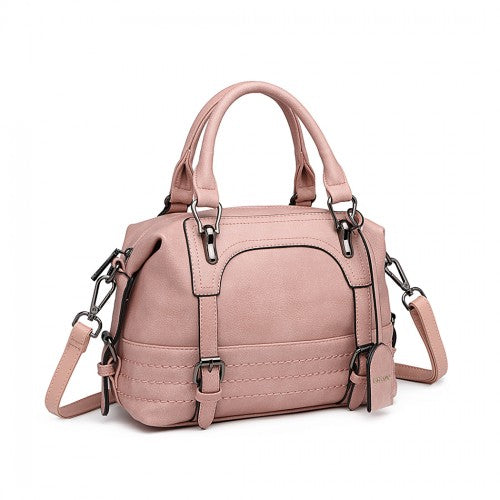 Miss Lulu Leather Look Shoulder Bag - Pink