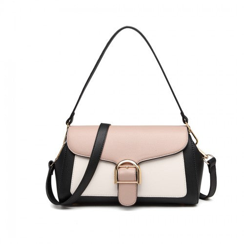 Miss Lulu Tri Colour Shoulder Handbag - Black And Khaki