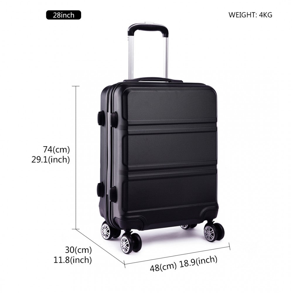 Kono Abs Sculpted Horizontal Design 28 Inch Suitcase - Black