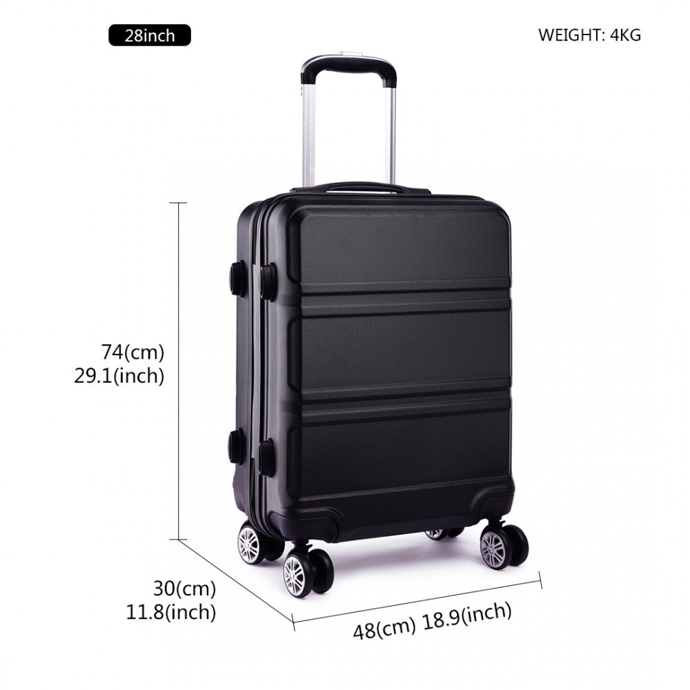 Kono Abs Sculpted Horizontal Design 3 Piece Suitcase Set - Black