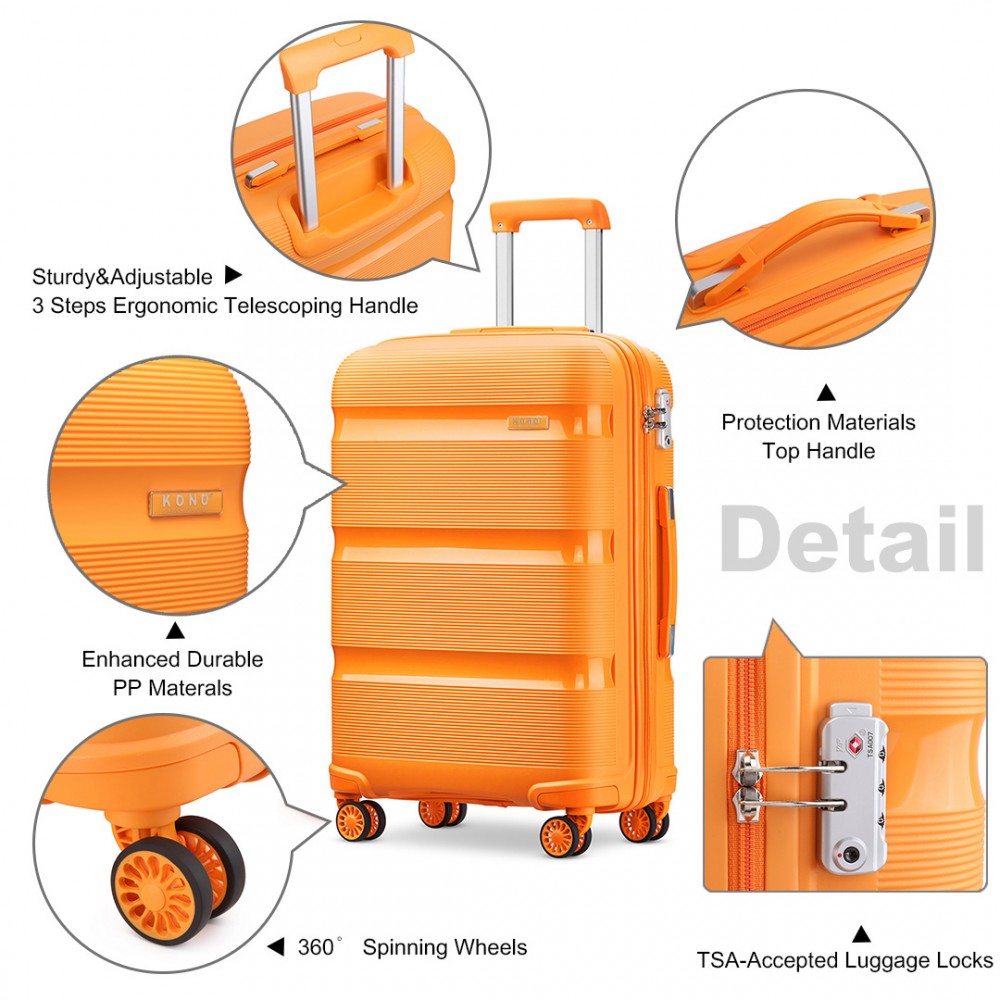 Kono 20 Inch Bright Hard Shell PP Suitcase - Classic Collection - Orange