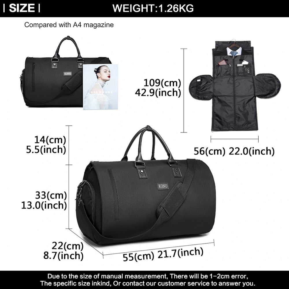Kono Travel Suit Garment Duffle Bag - Black