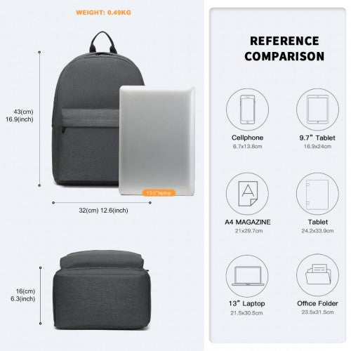 Kono Large Functional Basic Backpack - Dark Grey